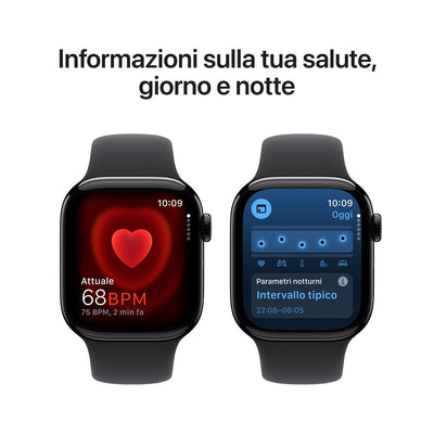 Apple Watch Series 10 Serie 10 GPS 42mm Cassa in Alluminio color Jet Black con Nero Sport Band - S/M [MWWE3QL/A]