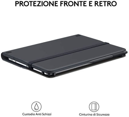 Logitech Universal Folio Cover iPad o Tablet con Tastiera Bluetooth Wireless, Per la maggior parte dei tablet da 9-10", iOS, Android, Windows, Italiano Qwerty, Nero [920-008335]