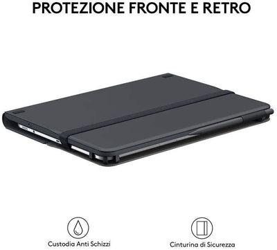 Logitech Universal Folio Cover iPad o Tablet con Tastiera Bluetooth Wireless, Per la maggior parte dei tablet da 9-10", iOS, Android, Windows, Italiano Qwerty, Nero [920-008335]