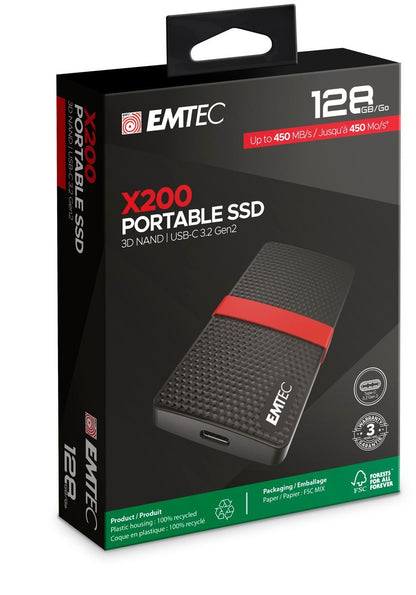 Emtec X200 128 GB USB tipo-C 3.2 Gen 1 (3.1 Gen 1) Nero, Rosso [ECSSD128GX200]