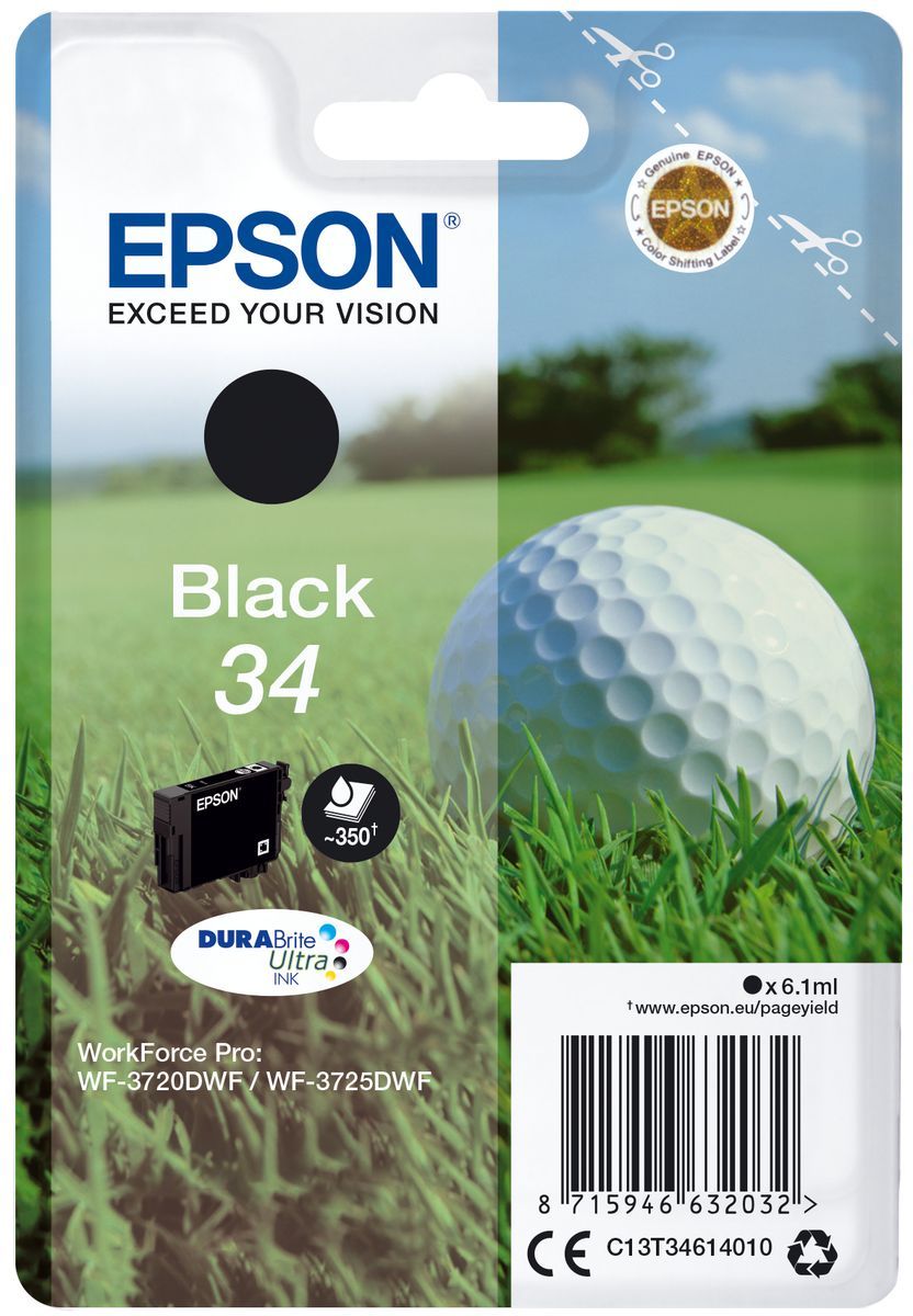 Epson Golf ball Singlepack Black 34 DURABrite Ultra Ink [C13T34614010]