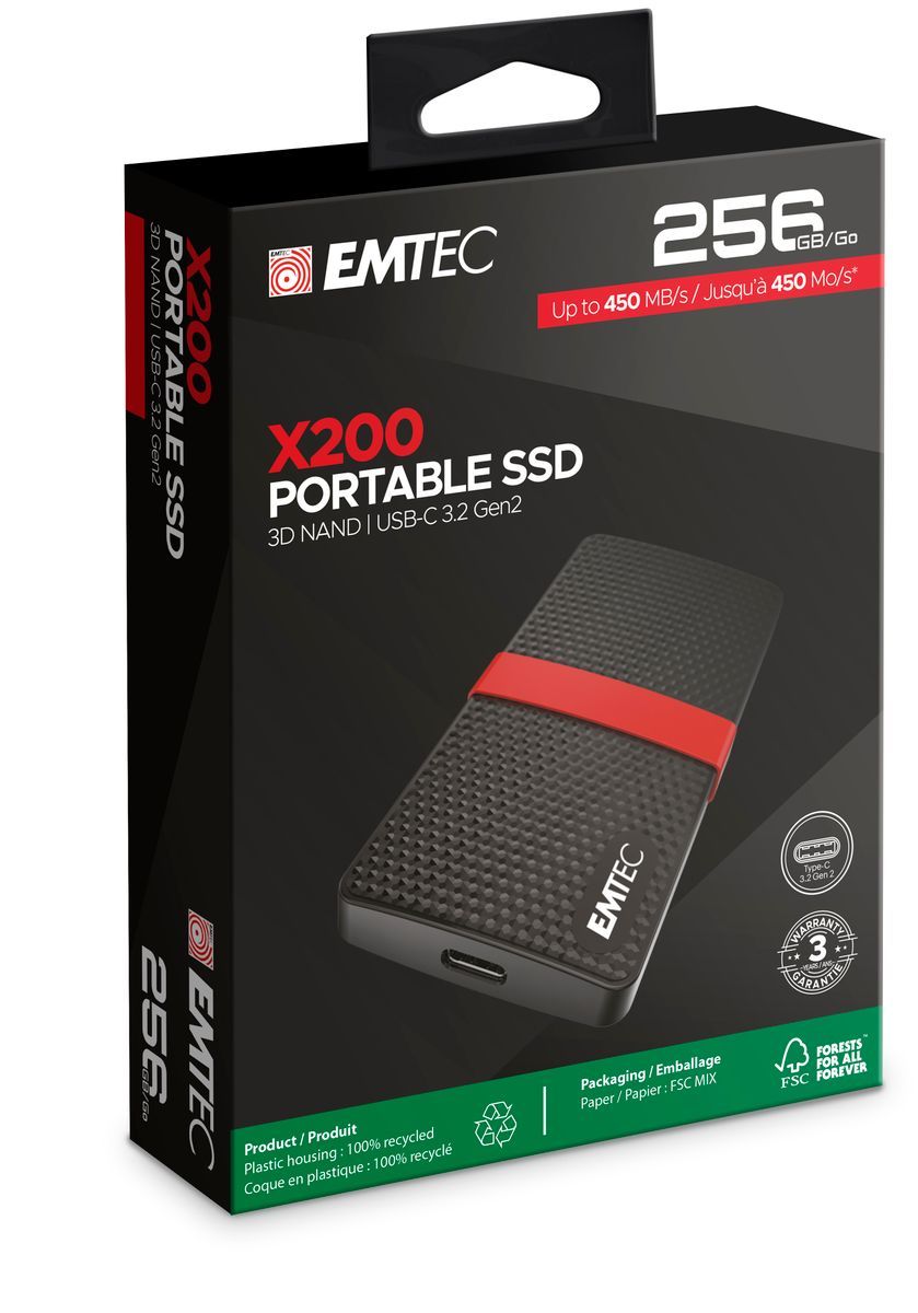 Emtec X200 256 GB USB tipo-C 3.2 Gen 1 (3.1 Gen 1) Nero, Rosso [ECSSD256GX200]