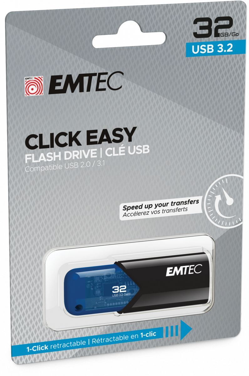 Emtec B110 Click Easy 3.2 unità flash USB 32 GB USB tipo A 3.2 Gen 2 (3.1 Gen 2) Nero, Blu [ECMMD32GB113]