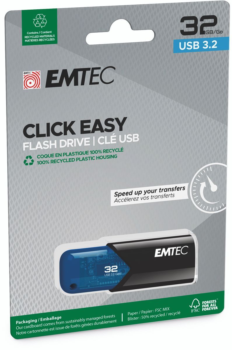 Emtec B110 Click Easy 3.2 unità flash USB 32 GB USB tipo A 3.2 Gen 2 (3.1 Gen 2) Nero, Blu [ECMMD32GB113]