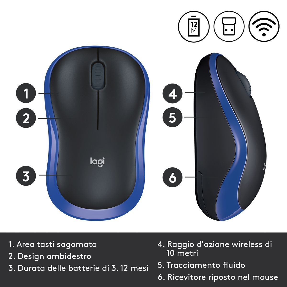 Logitech M185 mouse wireless (blu) [910-002236]