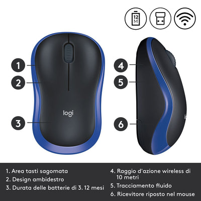 Logitech M185 mouse wireless (blu) [910-002236]