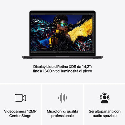 Apple MacBook Pro 14": Chip M4 Pro con cpu 14 core e gpu 20 core, 1TB SSD - Nero siderale [MX2J3T/A]