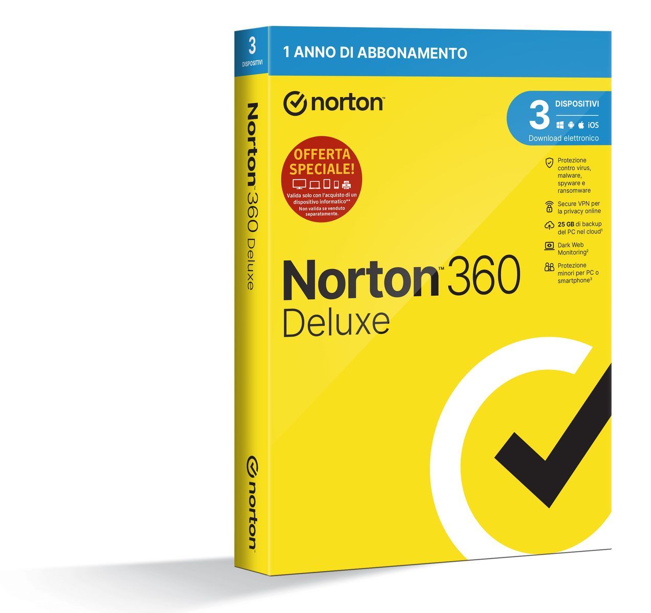 NortonLifeLock Norton 360 Deluxe 2023 Antivirus per 3 dispositivi Licenza di 1 anno Secure VPN e Password Manager PC, Mac, tablet e smartphone [21429480]