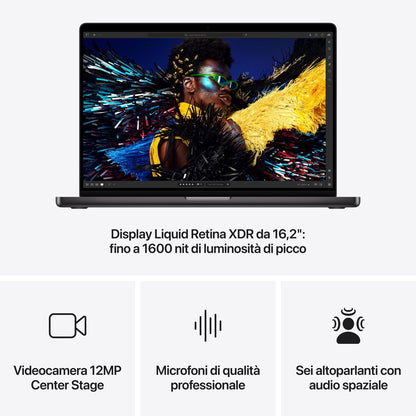 Apple MacBook Pro 16": Chip M4 Pro con cpu 14 core e gpu 20 core, 512GB SSD - Nero siderale [MX2Y3T/A]