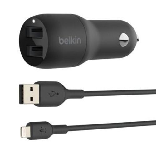 Belkin CARICABATTERIE DA AUTO CON DOPPIA PORTA USB-A 12W [CCB001BTBK]