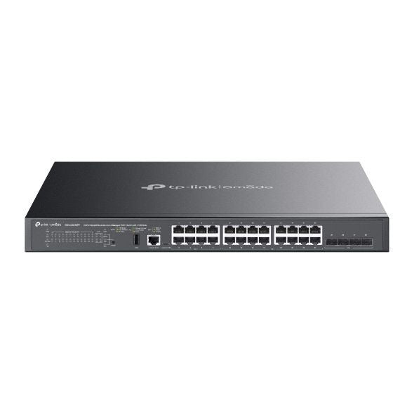 TP-Link - SG5428XMPP - Omada 24-Port Gigabit Stackable Lite L3 Managed PoE++ Switch with 4 10G Slots, 16 Gigabit PoE+ Ports, 8 Gigabit PoE++ Ports (up to 90 W/port), 4 10G SFP+ Slots, RJ45/ USB Typ [SG5428XMPP]