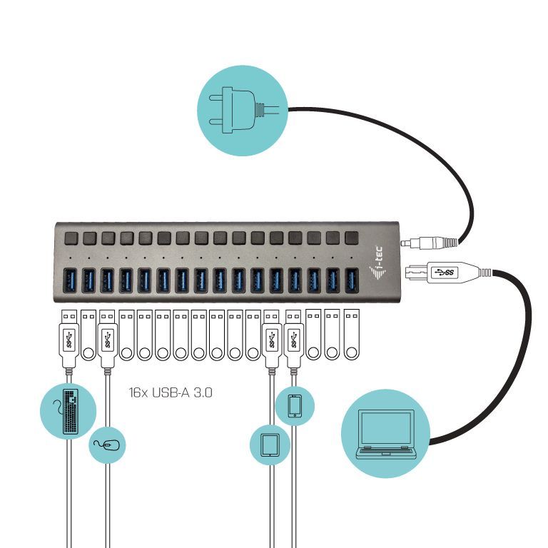 i-tec U3CHARGEHUB16 Caricabatterie per dispositivi mobili Grigio Interno [U3CHARGEHUB16]