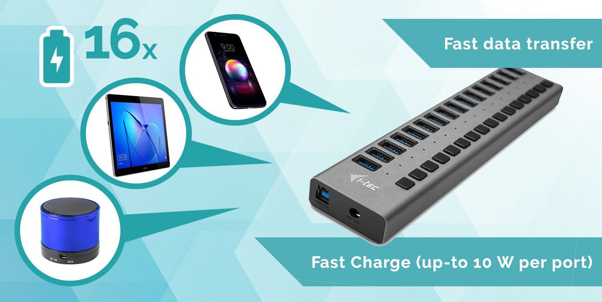 i-tec U3CHARGEHUB16 Caricabatterie per dispositivi mobili Grigio Interno [U3CHARGEHUB16]