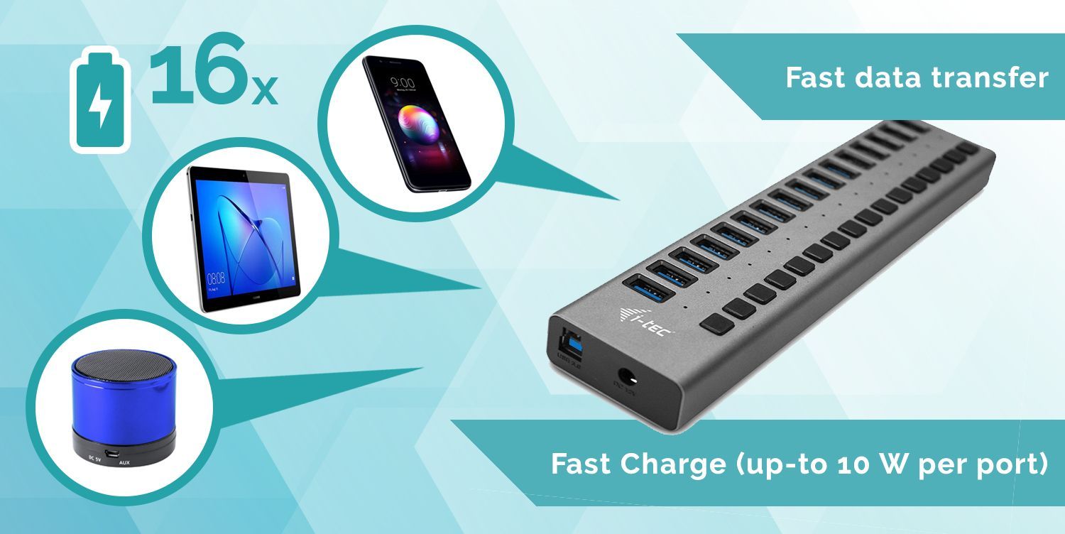 i-tec U3CHARGEHUB16 Caricabatterie per dispositivi mobili Grigio Interno [U3CHARGEHUB16]