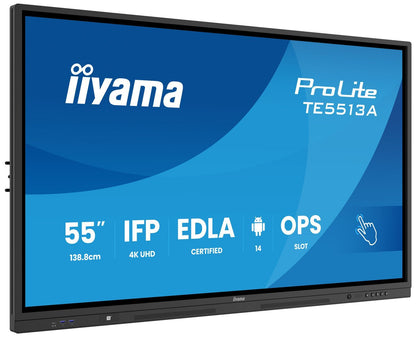 iiyama TE5513A-B1AG visualizzatore di messaggi Pannello piatto interattivo 138,7 cm (54.6") Wi-Fi 450 cd/m 4K Ultra HD Nero Touch screen Processore integrato Android 18/7 [TE5513A-B1AG]