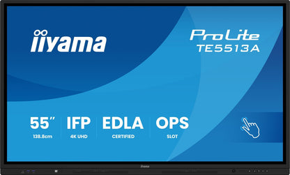 iiyama TE5513A-B1AG visualizzatore di messaggi Pannello piatto interattivo 138,7 cm (54.6") Wi-Fi 450 cd/m 4K Ultra HD Nero Touch screen Processore integrato Android 18/7 [TE5513A-B1AG]