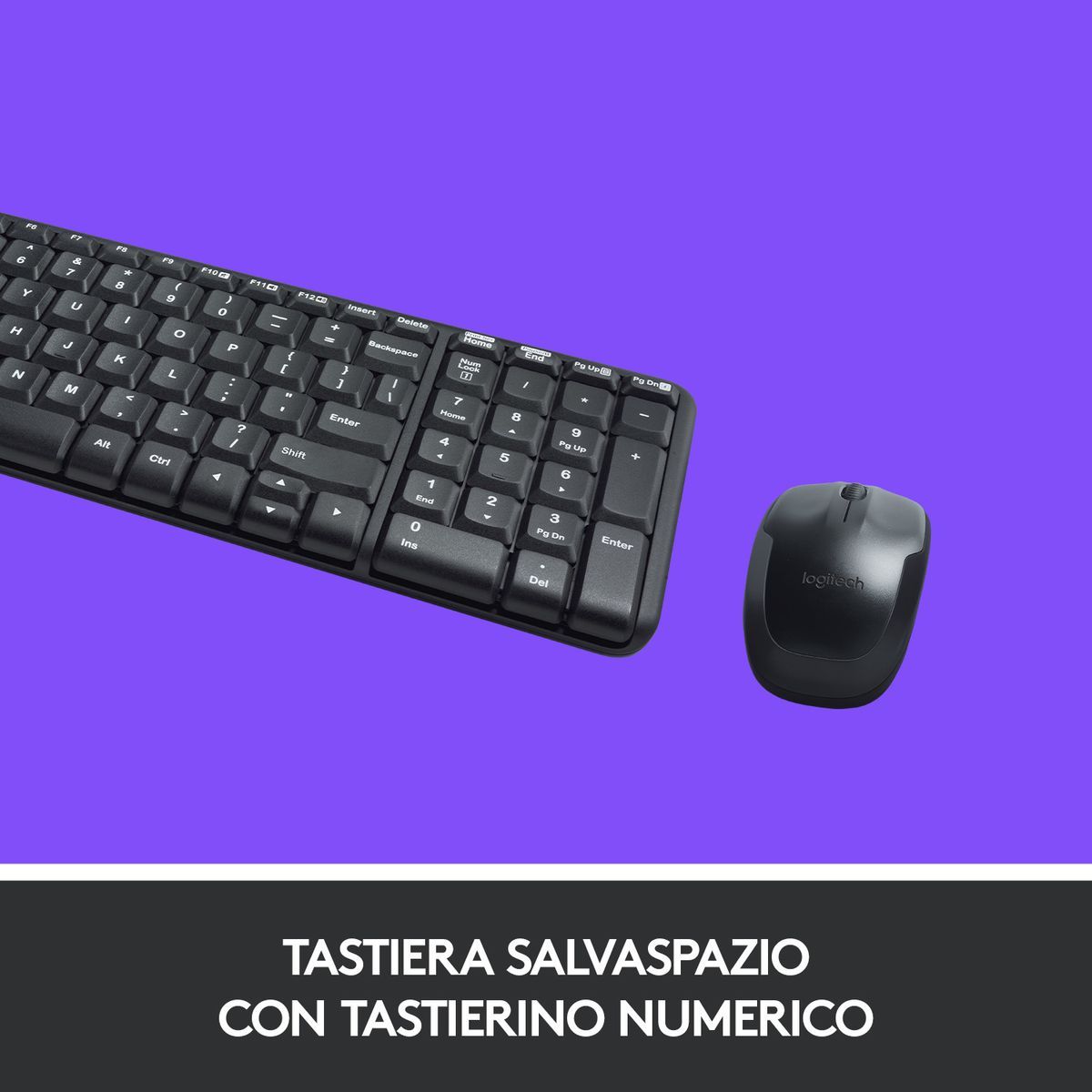 Logitech MK220 Combo Tastiera e Mouse Wireless Compatti per Windows, 2,4 GHz Wireless con Ricevitore USB Unifying, Durata Batteria di 24 Mesi, Compatibile con PC, Laptop [920-003721]