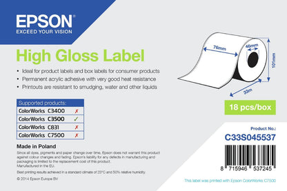 Epson High Gloss Label - Continuous Roll: 76mm x 33m [C33S045537] - ITPartners