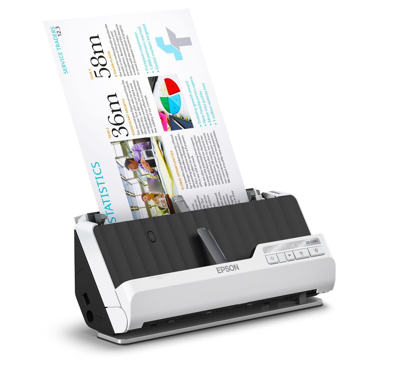 Epson DS-C490 Scanner con ADF + alimentatore di fogli 600 x 600 DPI A4 Nero, Bianco [B11B271401]
