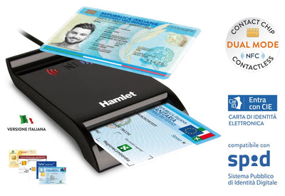 Hamlet HUSCR-NFC Lettore 2 in 1 combinato NFC per Carta identità Elettronica CIE 3.0 e Lettore Smart Card [HUSCR-NFC]