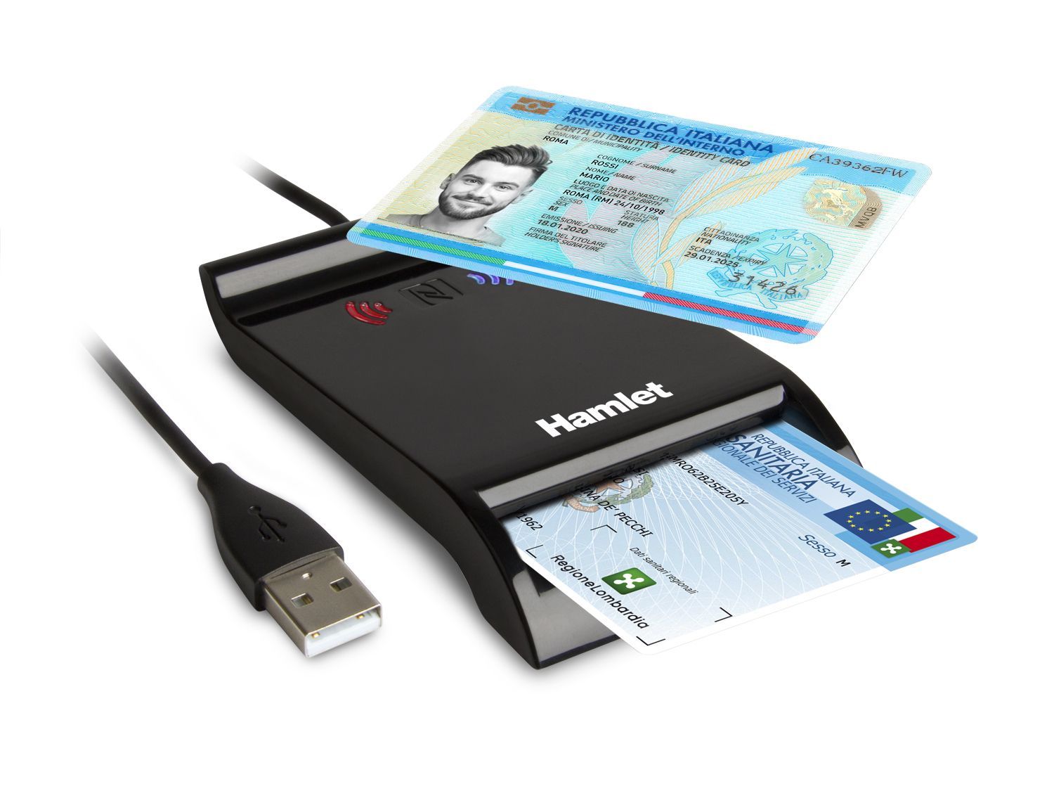 Hamlet HUSCR-NFC Lettore 2 in 1 combinato NFC per Carta identità Elettronica CIE 3.0 e Lettore Smart Card [HUSCR-NFC]