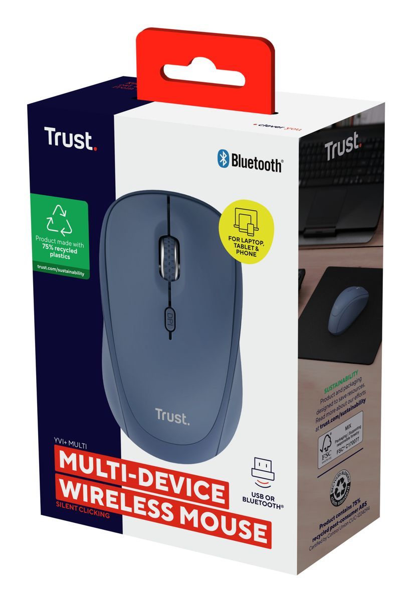 Trust Yvi+ mouse Universale Ambidestro RF senza fili + Bluetooth Ottico 1600 DPI [25455]