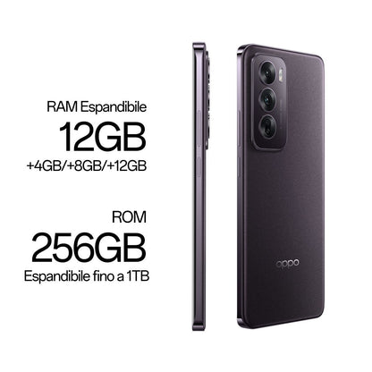 OPPO Reno12 5G AI Smartphone, Tripla fotocamera 50+8+2MP, Selfie 32MP, Display 6.7 120HZ AMOLED FHD+, 5000mAh, RAM 24 GB (12+12) + ROM 256GB, [Versione Italia], Black Brown [110010233902]