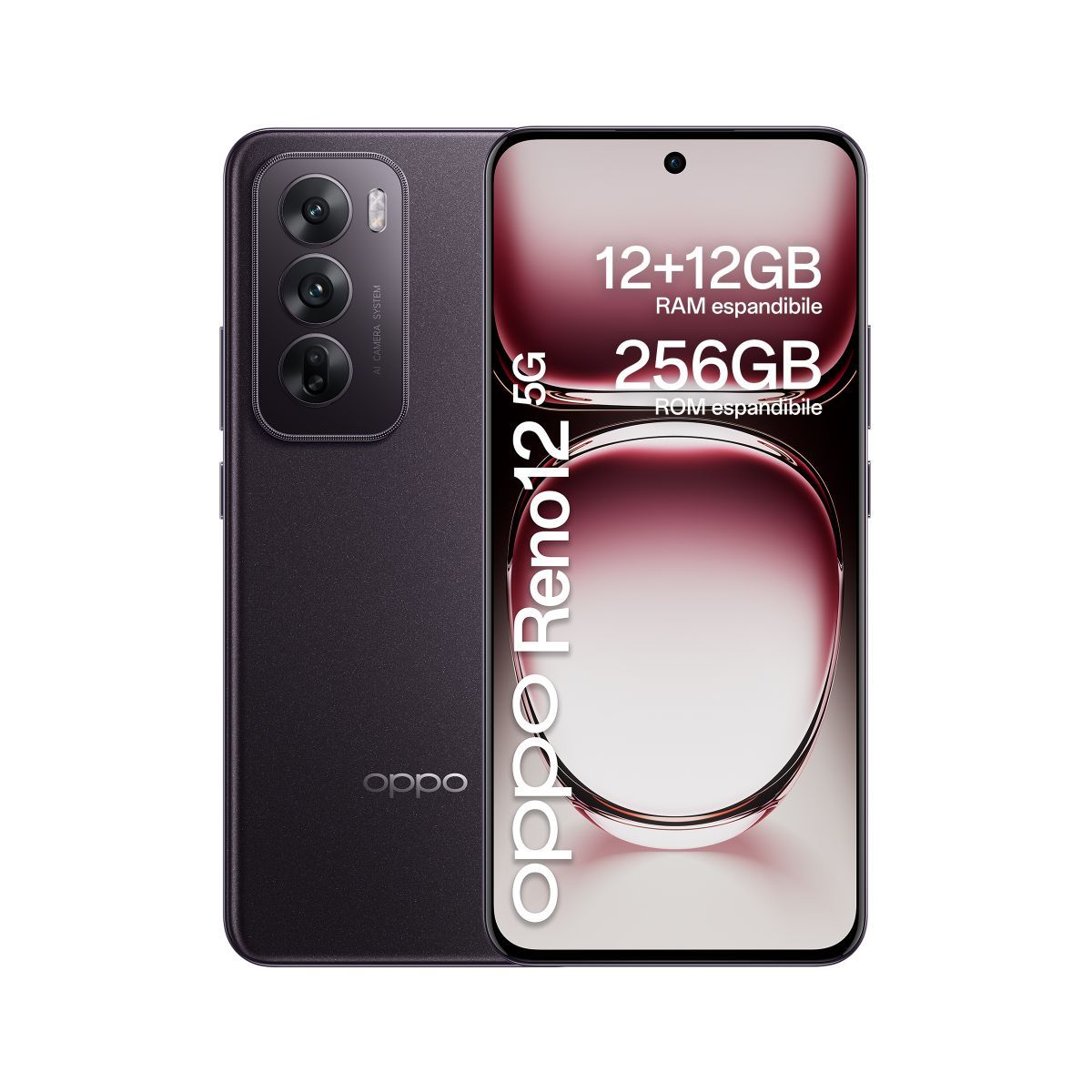 OPPO Reno12 5G AI Smartphone, Tripla fotocamera 50+8+2MP, Selfie 32MP, Display 6.7 120HZ AMOLED FHD+, 5000mAh, RAM 24 GB (12+12) + ROM 256GB, [Versione Italia], Black Brown [110010233902]