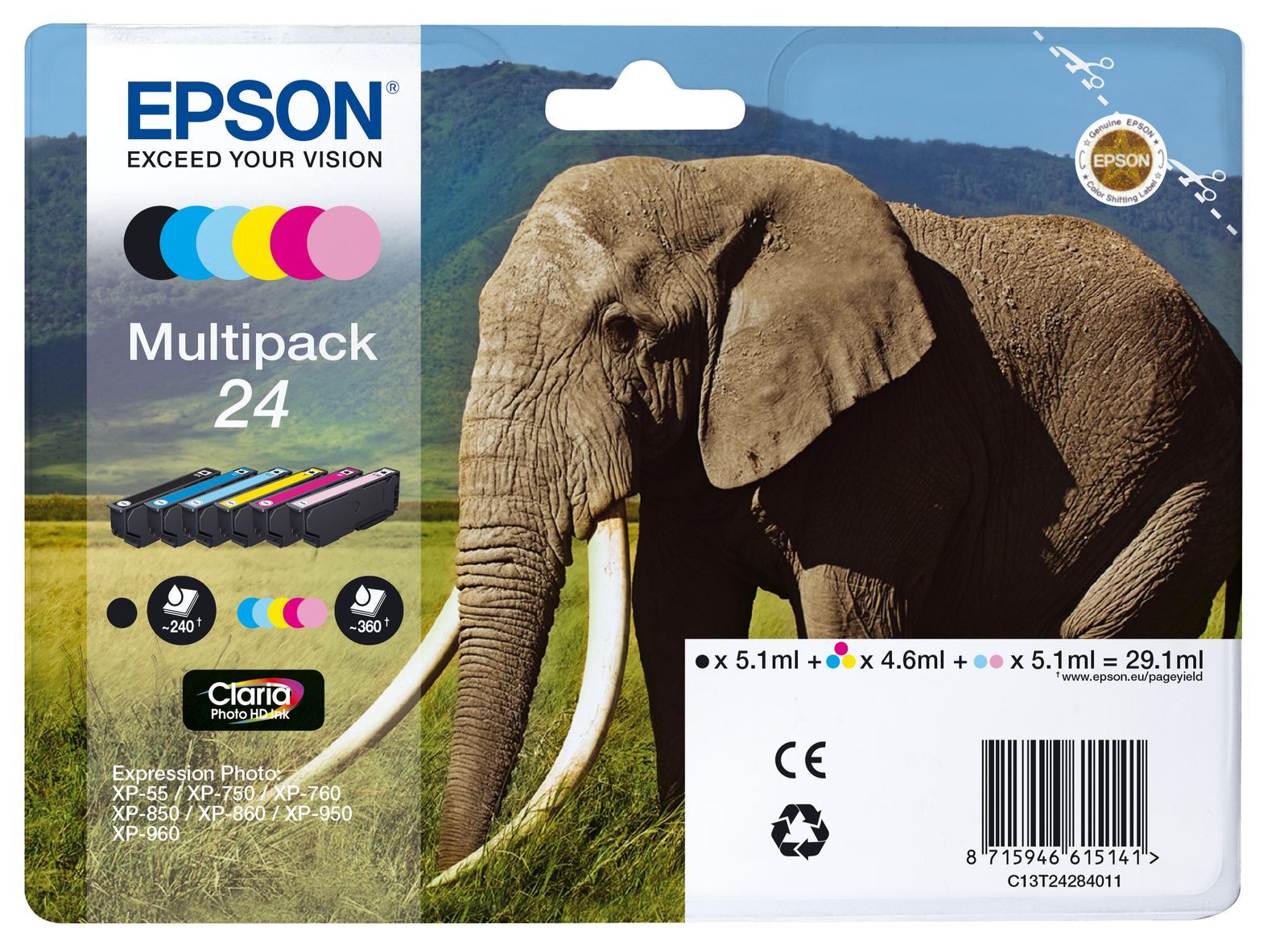 Epson Elephant Multipack 6-colours 24 Claria Photo HD Ink [C13T24284011]