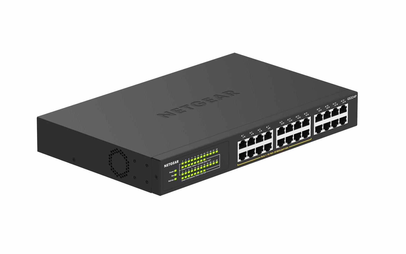 NETGEAR GS324P Non gestito Gigabit Ethernet (10/100/1000) Supporto Power over Ethernet (PoE) 1U Nero [GS324P-100EUS]