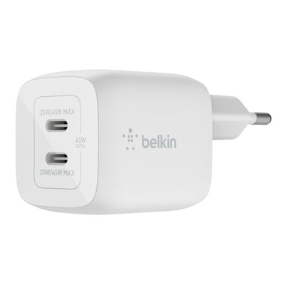 Belkin CARICABATTERIA DA PARETE DOPPIO GAN USB-C PPS 45W [WCH011VFWH]