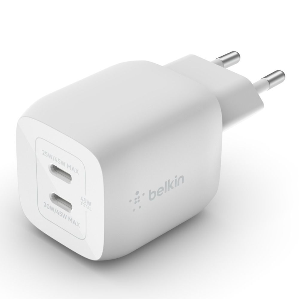 Belkin CARICABATTERIA DA PARETE DOPPIO GAN USB-C PPS 45W [WCH011VFWH]