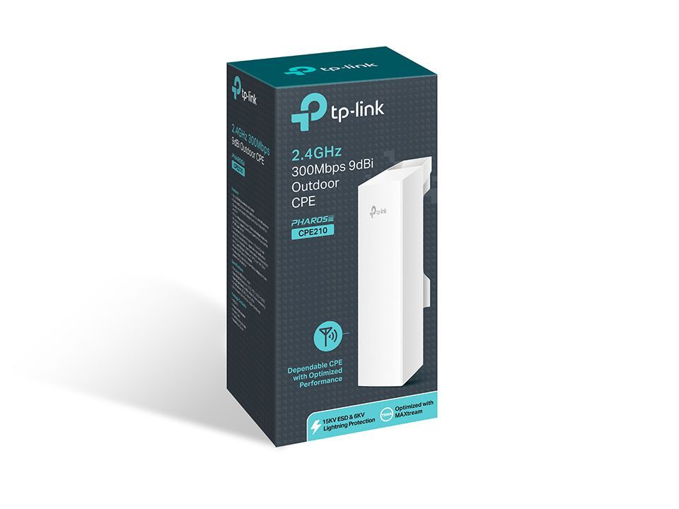 TP-Link 2.4GHz 300Mbps 9dBi Outdoor CPE 300 Mbit/s Bianco Supporto Power over Ethernet (PoE) [CPE210]