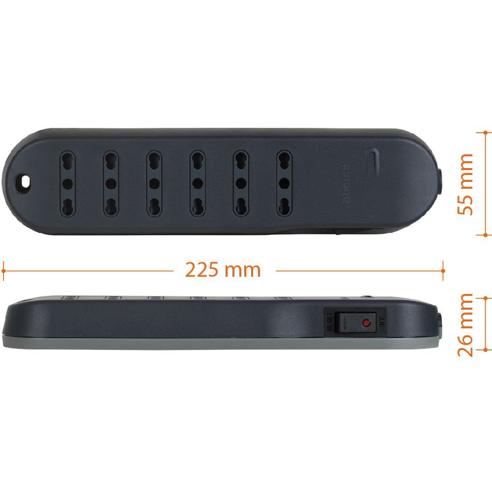 Multipresa SLIM6 10/16A int. safe grigio [BT-3636GB]