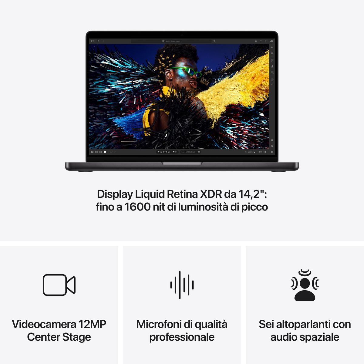 Apple MacBook Pro 14": Chip M4 con cpu 10 core e gpu 10 core, 1TB SSD - Nero siderale [MW2V3T/A]