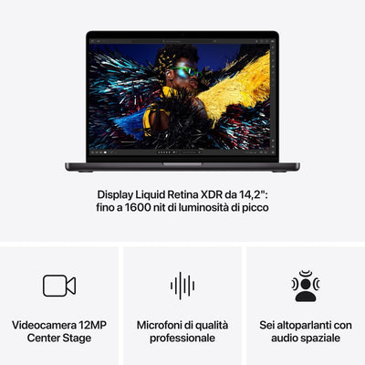 Apple MacBook Pro 14": Chip M4 con cpu 10 core e gpu 10 core, 1TB SSD - Nero siderale [MW2V3T/A]