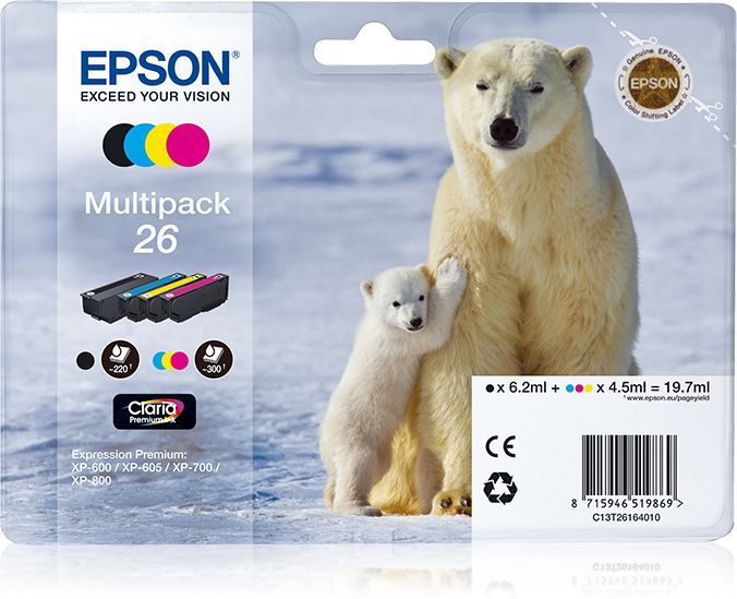 Epson Polar bear Multipack 4 colori Claria Premium Orso bianco 26 [C13T26164010]
