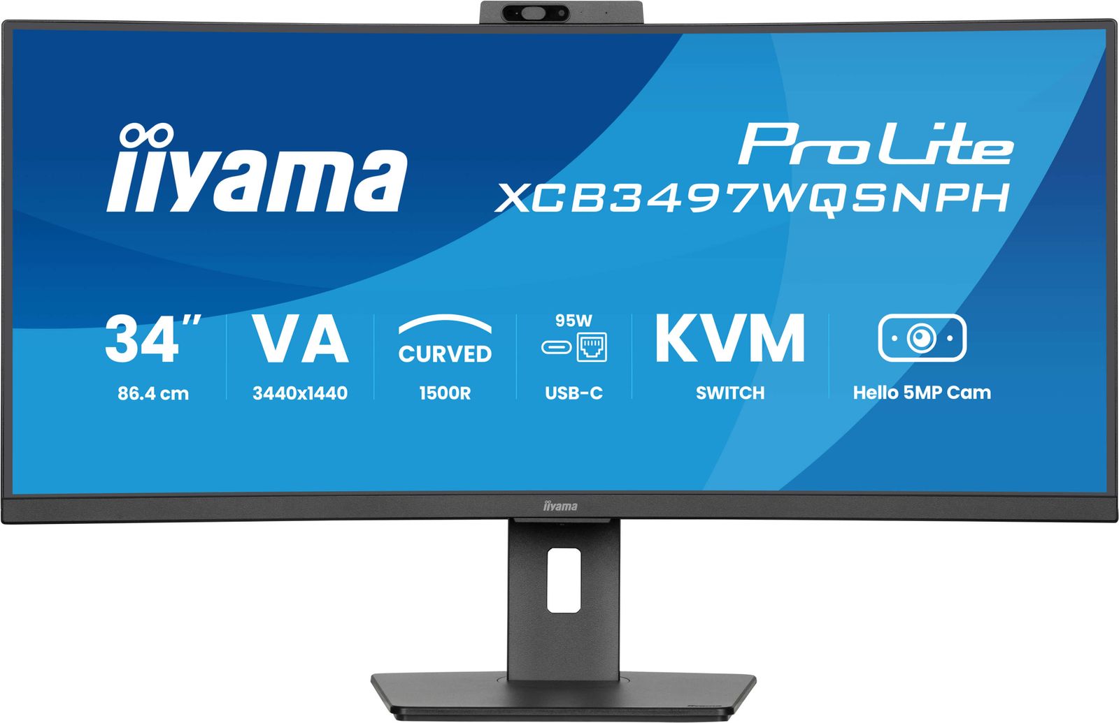 Iiyama ProLite 34 inch Curved - UltraWide Quad HD VA LED Monitor - 3440x1440 - USB-C Dock - KVM Switch - Windows Hello Cam - HAS / RJ45 [XCB3497WQSNPH-B1]