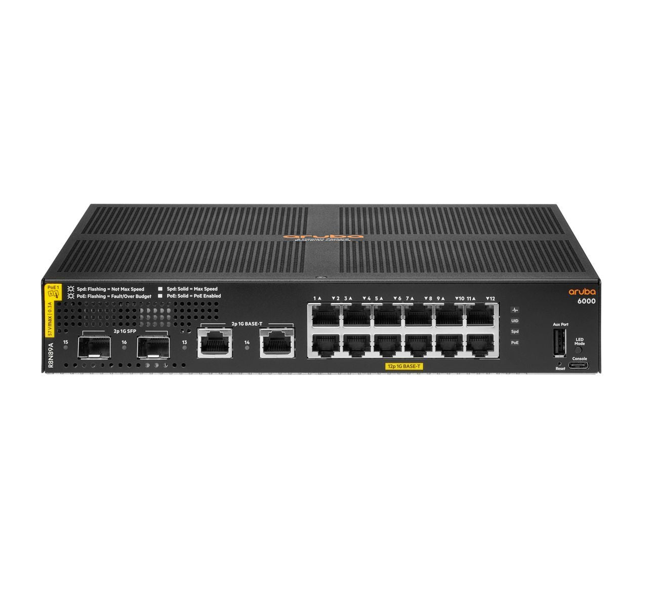 HPE Aruba Networking Aruba 6000 12G Class4 PoE 2G/2SFP 139W Gestito L3 Gigabit Ethernet (10/100/1000) Supporto Power over Ethernet (PoE) 1U [R8N89A#ABB]