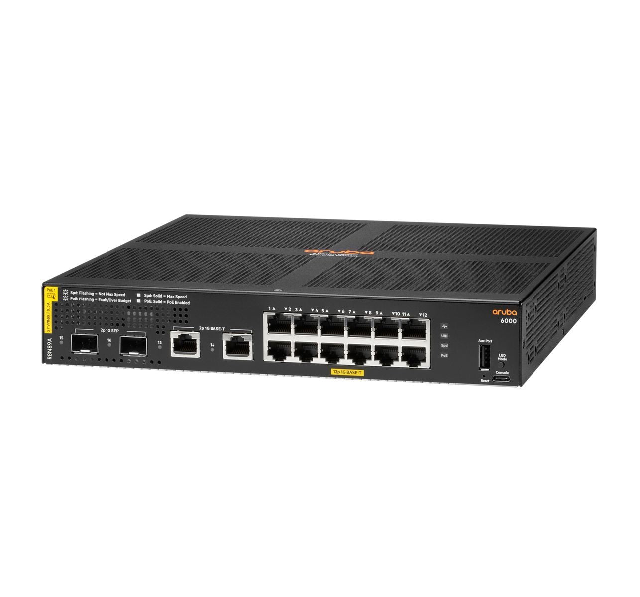 HPE Aruba Networking Aruba 6000 12G Class4 PoE 2G/2SFP 139W Gestito L3 Gigabit Ethernet (10/100/1000) Supporto Power over Ethernet (PoE) 1U [R8N89A#ABB]