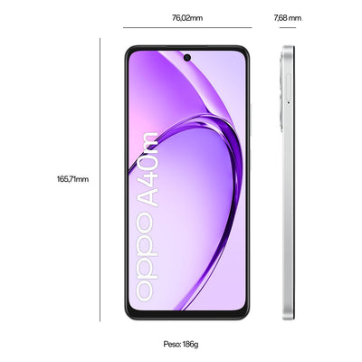 OPPO A40M Smartphone, Fotocamera AI 50MP, Selfie 5MP, Display 6.67 90HZ LCD HD+, 5100mAh, RAM 16 GB (8+8) + ROM 256GB, IP54, [Versione Italia], Starlight White [110010347675]