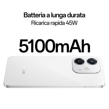 OPPO A40M Smartphone, Fotocamera AI 50MP, Selfie 5MP, Display 6.67 90HZ LCD HD+, 5100mAh, RAM 16 GB (8+8) + ROM 256GB, IP54, [Versione Italia], Starlight White [110010347675]