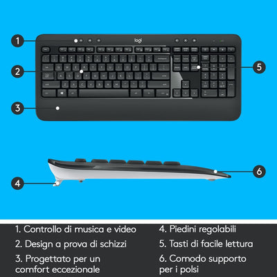 Logitech MK540 Advanced Combo Tastiera e Mouse Wireless per Windows, Ricevitore USB Unifying 2,4 GHz, Tasti di Scelta Rapida Multimediali, Durata Batteria di 3 Anni, per PC, Laptop [920-008679]
