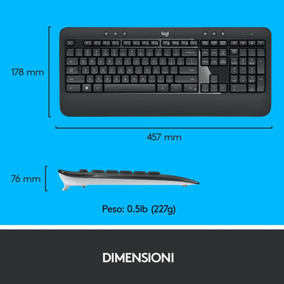 Logitech MK540 Advanced Combo Tastiera e Mouse Wireless per Windows, Ricevitore USB Unifying 2,4 GHz, Tasti di Scelta Rapida Multimediali, Durata Batteria di 3 Anni, per PC, Laptop [920-008679]