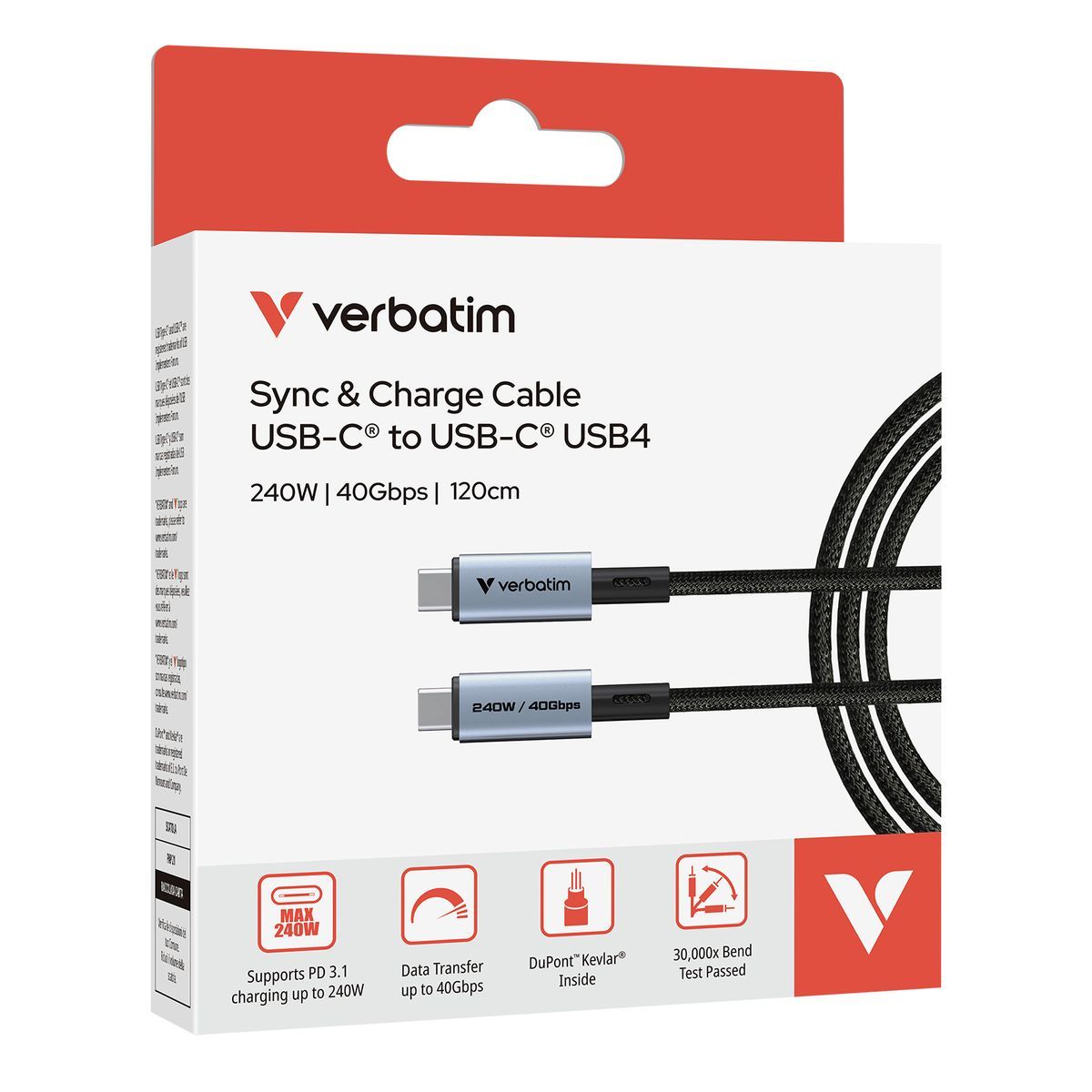 VERBATIM CAVO SYNC CHARGE CABLE USB-C TO USB-C 240W 40 GBPS 120 CM [31847]