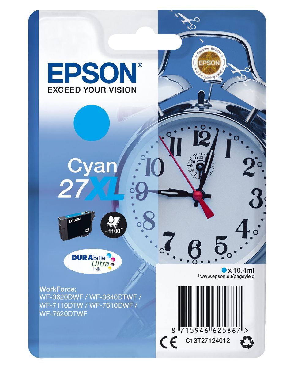 Epson Alarm clock Singlepack Cyan 27XL DURABrite Ultra Ink [C13T27124012]