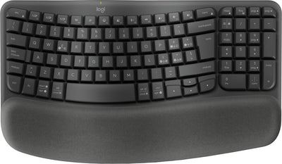 Logitech Wave Keys for Business, tastiera wireless ergonomica con supporto per i polsi imbottito, tecnologia Secure Logi Bolt, Bluetooth, compatibile con Windows/Mac/Chrome/Linux - Grafite [920-012330]