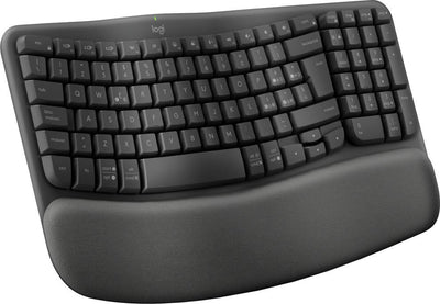 Logitech Wave Keys for Business, tastiera wireless ergonomica con supporto per i polsi imbottito, tecnologia Secure Logi Bolt, Bluetooth, compatibile con Windows/Mac/Chrome/Linux - Grafite [920-012330]
