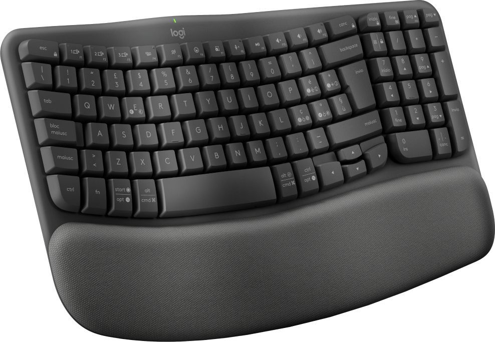 Logitech Wave Keys for Business, tastiera wireless ergonomica con supporto per i polsi imbottito, tecnologia Secure Logi Bolt, Bluetooth, compatibile con Windows/Mac/Chrome/Linux - Grafite [920-012330]