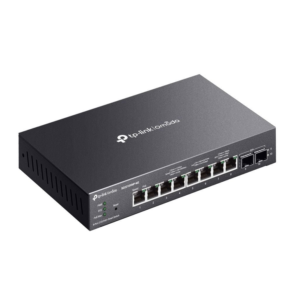 TP-Link Omada SG2210XMP-M2 switch di rete Gestito L2/L2+ 2.5G Ethernet (100/1000/2500) Supporto Power over Ethernet (PoE) Montaggio da desktop/parete Nero [SG2210XMP-M2]